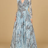Long Sleeve V-Neck A-Line Gown