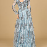 Long Sleeve V-Neck A-Line Gown