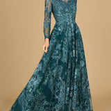 Long Sleeve, Illusion Neck Gown