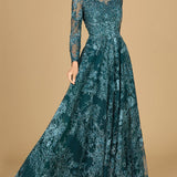 Long Sleeve, Illusion Neck Gown