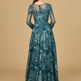 Long Sleeve, Illusion Neck Gown