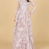 Long Sleeve, Illusion Neck Gown