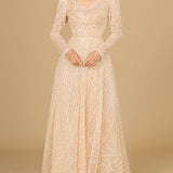 Long Sleeve V-Neck Ballgown