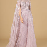 A-line Gown with Long Cape Sleeves