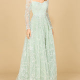 Long Sleeve Beaded Lace Gown | 29151