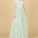Long Sleeve Beaded Lace Gown | 29151