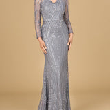 Long Sleeve Sheath Gown with Juliet Sleeves