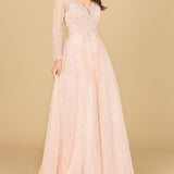 Long Sleeve Beaded Lace Gown