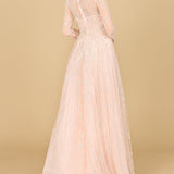 Long Sleeve Beaded Lace Gown