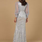 Long Sleeve Lace Gown with Removable Over Skirt