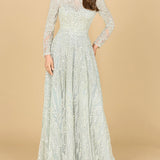 Long Sleeve Beaded Lace Gown