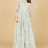 Long Sleeve Beaded Lace Gown