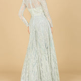 Long Sleeve Beaded Lace Gown