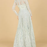 Long Sleeve Beaded Lace Gown