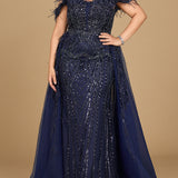 Off Shoulder Gown with Feathers