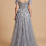 Off Shoulder Gown with Feathers