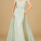 Classic Off Shoulder Overskirt Gown