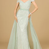 Classic Off Shoulder Overskirt Gown