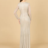 Classic V-Neck Beaded Long Sleeve Gown