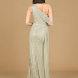 Beaded One Shoulder Dress with Train