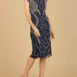 Cap Sleeve Midi Gown with High Neckline