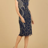 Cap Sleeve Midi Gown with High Neckline
