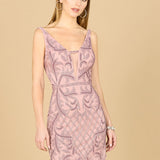 Deep V-Neck Beaded Mini Dress with Low Back