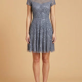 Cap Sleeve Sequin Short Dress