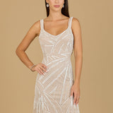 Cowl Back Ivory Beaded Cocktail Dress