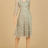Flowing, 3D Embroidered Midi Dress with Sleeves