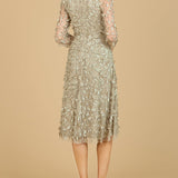 Flowing, 3D Embroidered Midi Dress with Sleeves