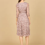Flowing, 3D Embroidered Midi Dress with Sleeves