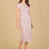 3D Applique Midi Dress with Cap Sleeves