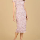 3D Applique Midi Dress with Cap Sleeves
