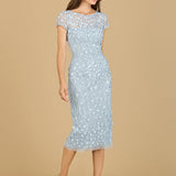 3D Applique Midi Dress with Cap Sleeves