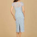 3D Applique Midi Dress with Cap Sleeves