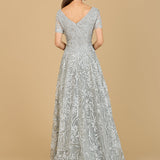 Short Sleeve Lace A-Line Dress with V-Neckline