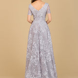 Short Sleeve Lace A-Line Dress with V-Neckline