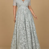 Short Sleeve Lace A-Line Dress with V-Neckline