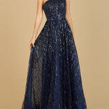 One Shoulder Navy Ball Gown