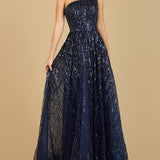 One Shoulder Navy Ball Gown