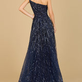 One Shoulder Navy Ball Gown