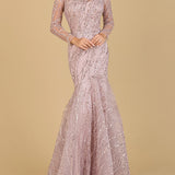 Long Sleeve Mermaid Beaded Gown