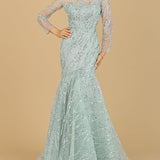 Long Sleeve Mermaid Beaded Gown