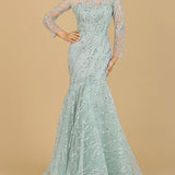 Long Sleeve Mermaid Beaded Gown