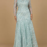 Long Sleeve Mermaid Beaded Gown