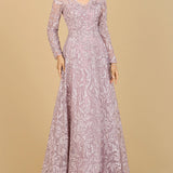 A-line Gown With Long Sleeves, V-Neckline
