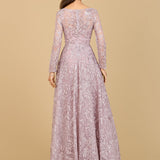 A-line Gown With Long Sleeves, V-Neckline