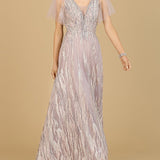 Cape Sleeve V-Neck Gown  - OUTLET