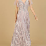 Cape Sleeve V-Neck Gown  - OUTLET